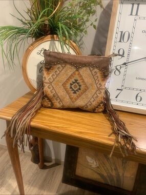 Myra Bag Brown and Tan Boho Fringe Crossbody